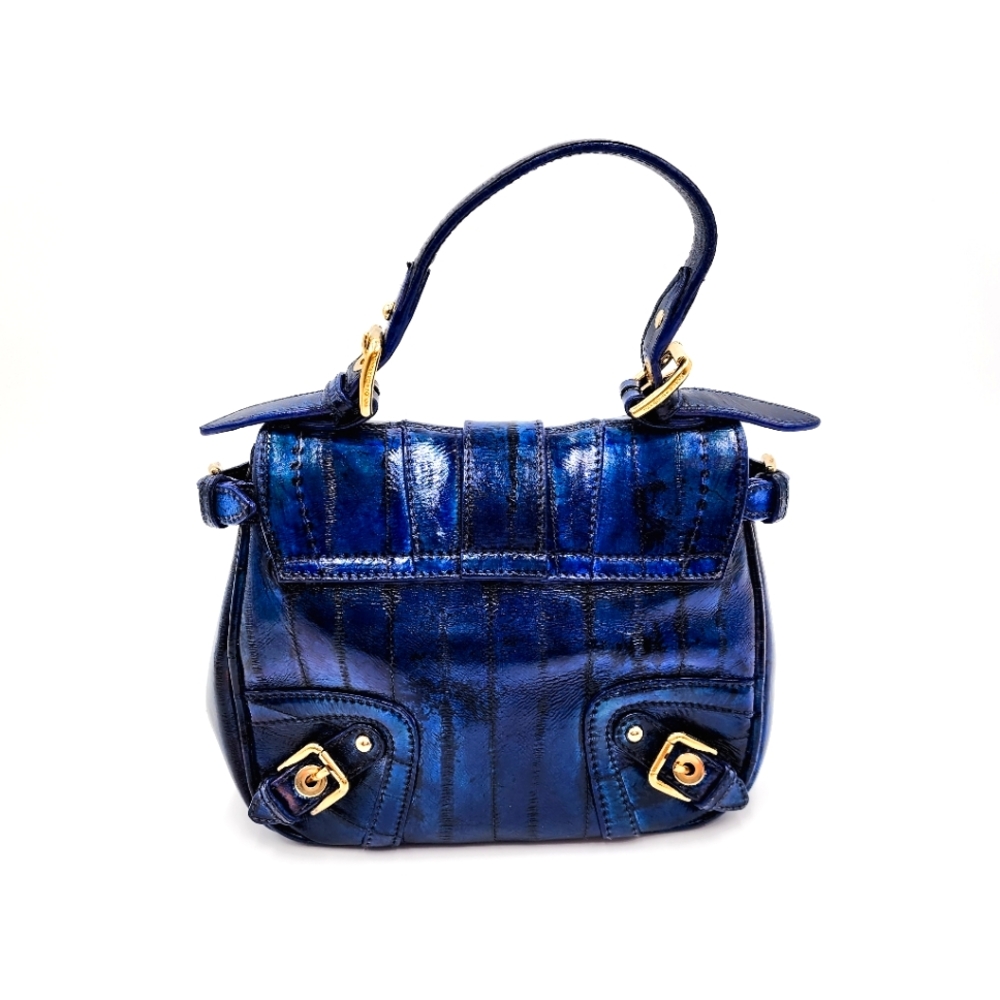 Dolce & Gabbana Blue Denim Print Patent Leather Designer Mind Shoulder Hand Bag - Picture 6 of 10